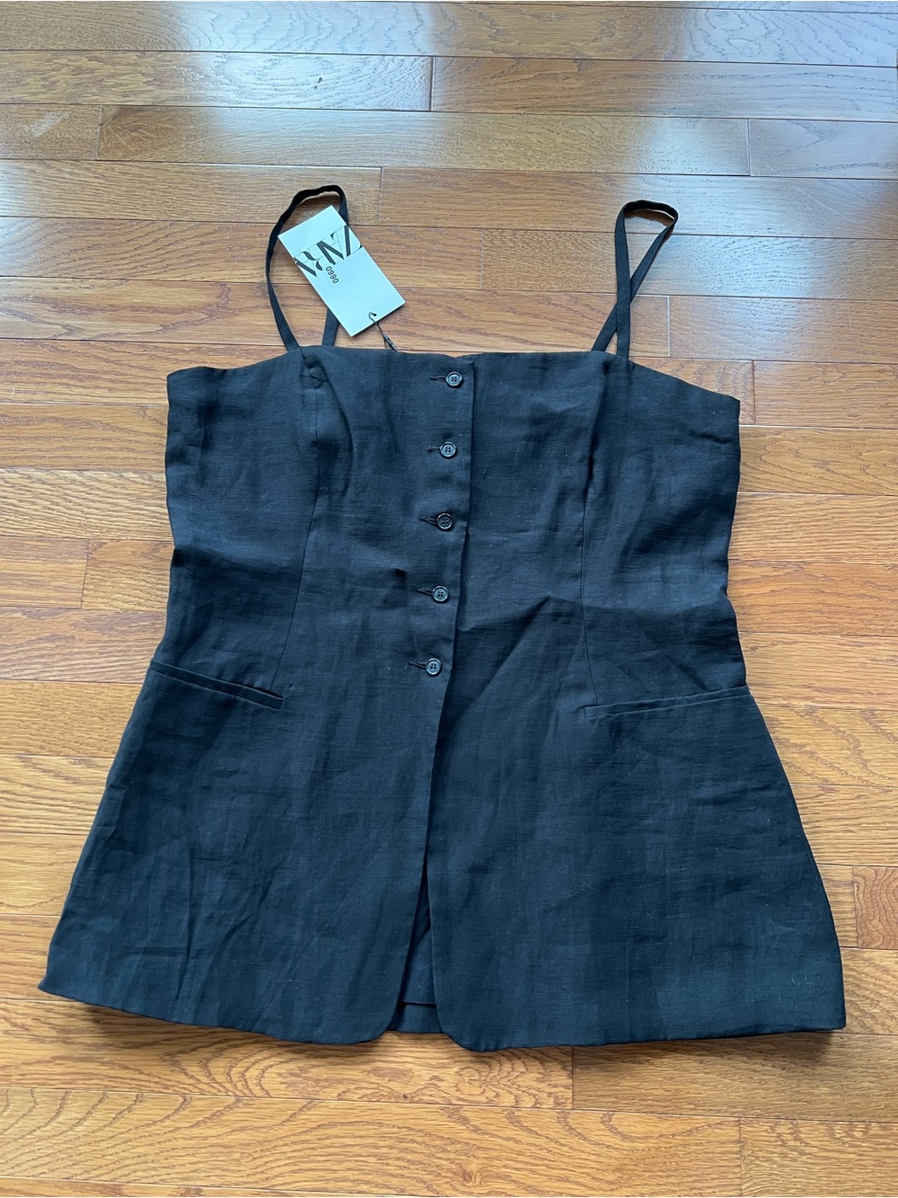 Zara Black Button-Front Spaghetti-Strap Romper